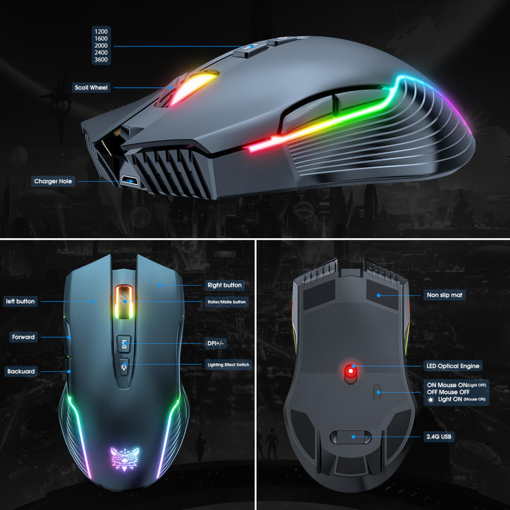 เมาส์เกมมิ่งไร้สาย ONIKUMA CW905 WIRELESS GAMING MOUSE - สีดำ_7